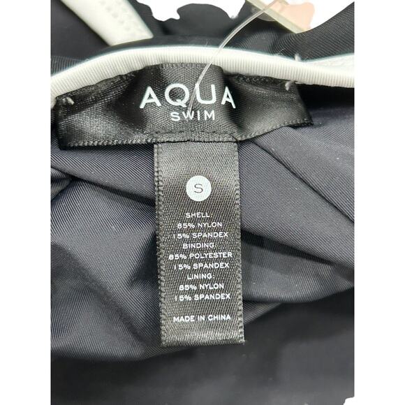 Aqua Swim Size Small Black One Piece White Trim Swimsuit V Neck Buttons NWT - Picture 7 of 9